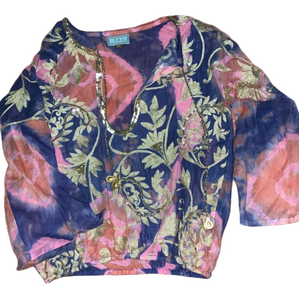 Taj by Sabrina Crippa Blue/Pink Top with Gold